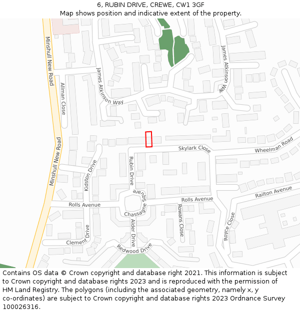 6, RUBIN DRIVE, CREWE, CW1 3GF: Location map and indicative extent of plot