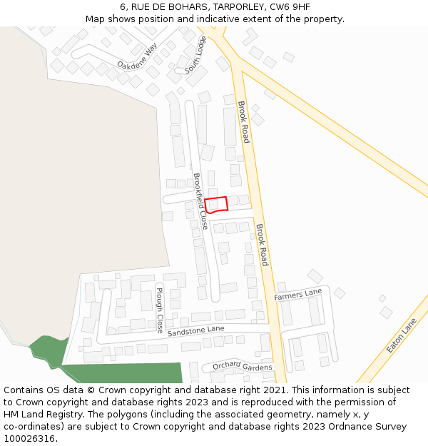 6, RUE DE BOHARS, TARPORLEY, CW6 9HF: Location map and indicative extent of plot