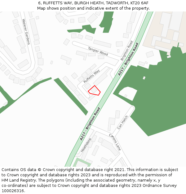 6, RUFFETTS WAY, BURGH HEATH, TADWORTH, KT20 6AF: Location map and indicative extent of plot