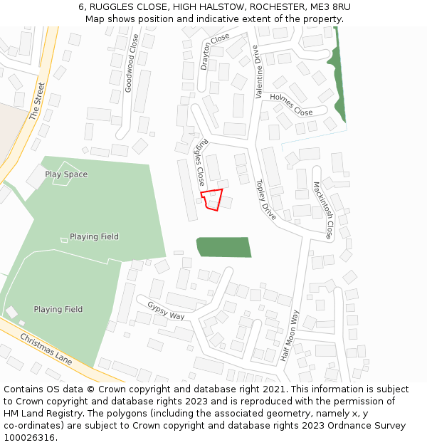 6, RUGGLES CLOSE, HIGH HALSTOW, ROCHESTER, ME3 8RU: Location map and indicative extent of plot