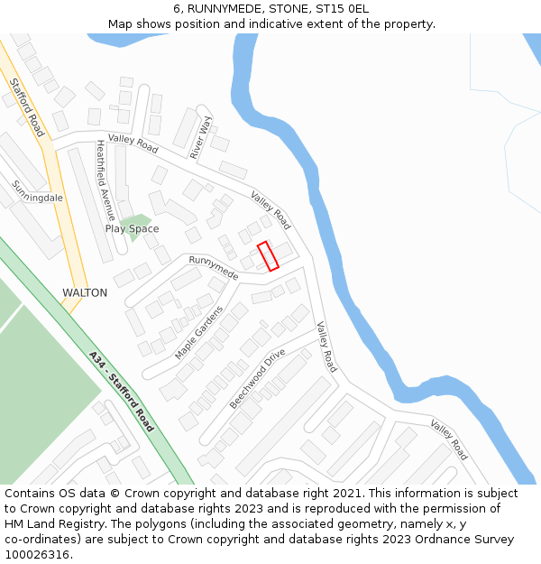 6, RUNNYMEDE, STONE, ST15 0EL: Location map and indicative extent of plot