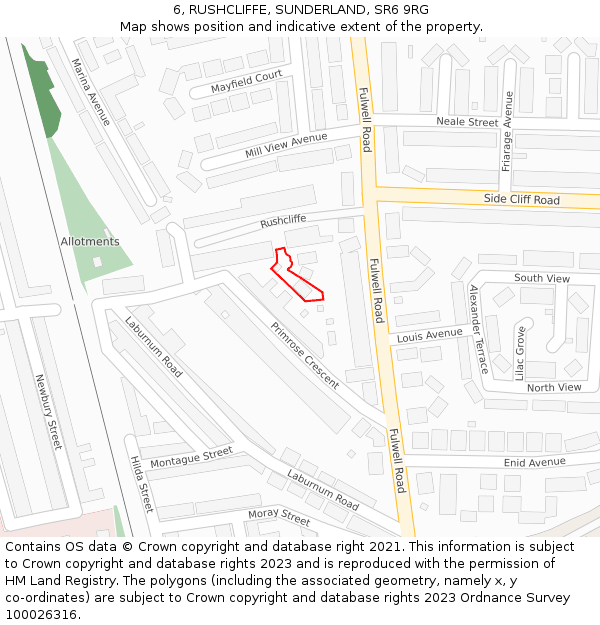 6, RUSHCLIFFE, SUNDERLAND, SR6 9RG: Location map and indicative extent of plot