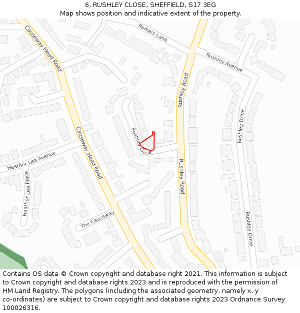 6, RUSHLEY CLOSE, SHEFFIELD, S17 3EG: Location map and indicative extent of plot