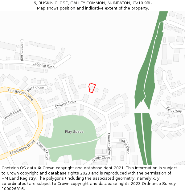 6, RUSKIN CLOSE, GALLEY COMMON, NUNEATON, CV10 9RU: Location map and indicative extent of plot