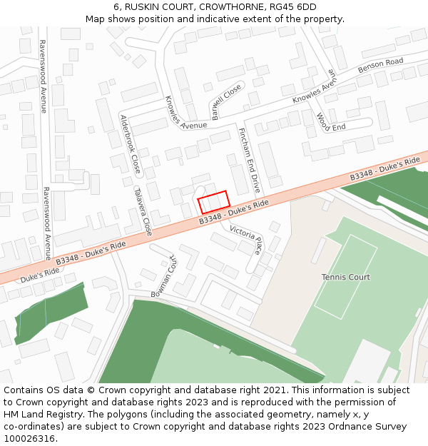 6, RUSKIN COURT, CROWTHORNE, RG45 6DD: Location map and indicative extent of plot