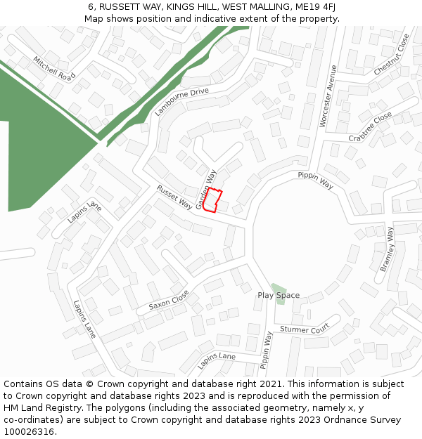 6, RUSSETT WAY, KINGS HILL, WEST MALLING, ME19 4FJ: Location map and indicative extent of plot