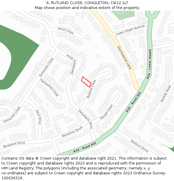 6, RUTLAND CLOSE, CONGLETON, CW12 1LT: Location map and indicative extent of plot