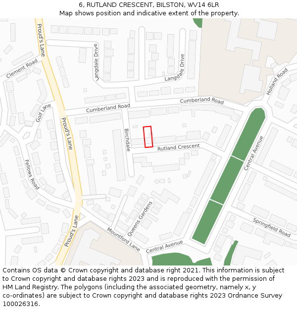 6, RUTLAND CRESCENT, BILSTON, WV14 6LR: Location map and indicative extent of plot