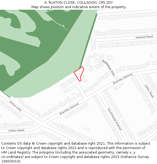 6, RUXTON CLOSE, COULSDON, CR5 2DY: Location map and indicative extent of plot