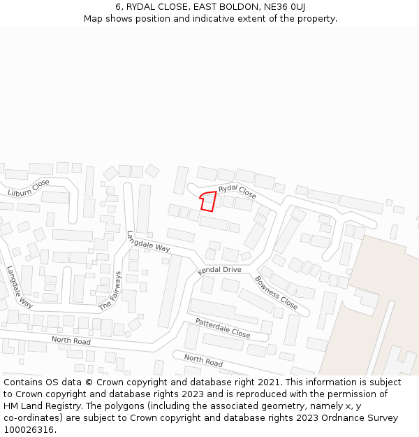 6, RYDAL CLOSE, EAST BOLDON, NE36 0UJ: Location map and indicative extent of plot