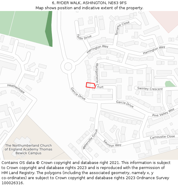 6, RYDER WALK, ASHINGTON, NE63 9FS: Location map and indicative extent of plot