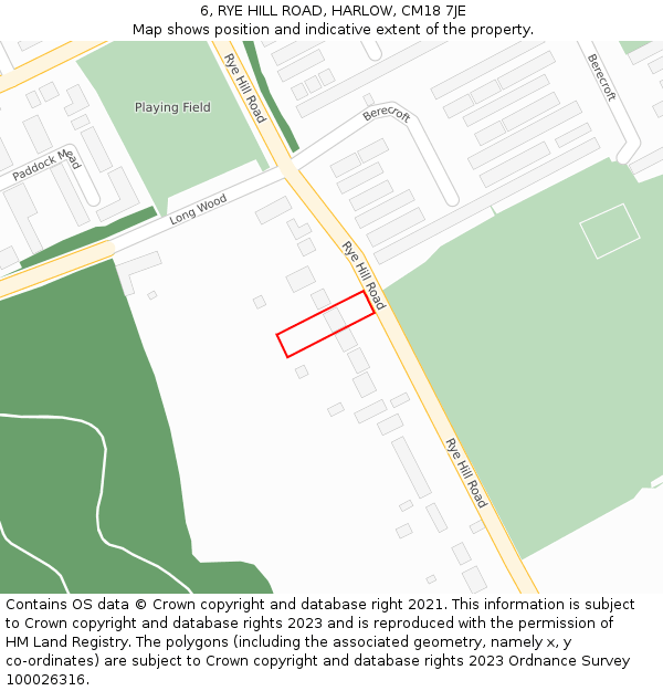 6, RYE HILL ROAD, HARLOW, CM18 7JE: Location map and indicative extent of plot