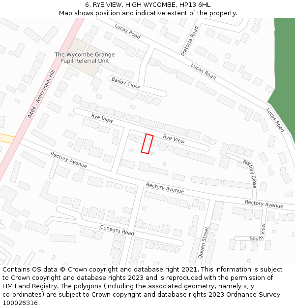 6, RYE VIEW, HIGH WYCOMBE, HP13 6HL: Location map and indicative extent of plot