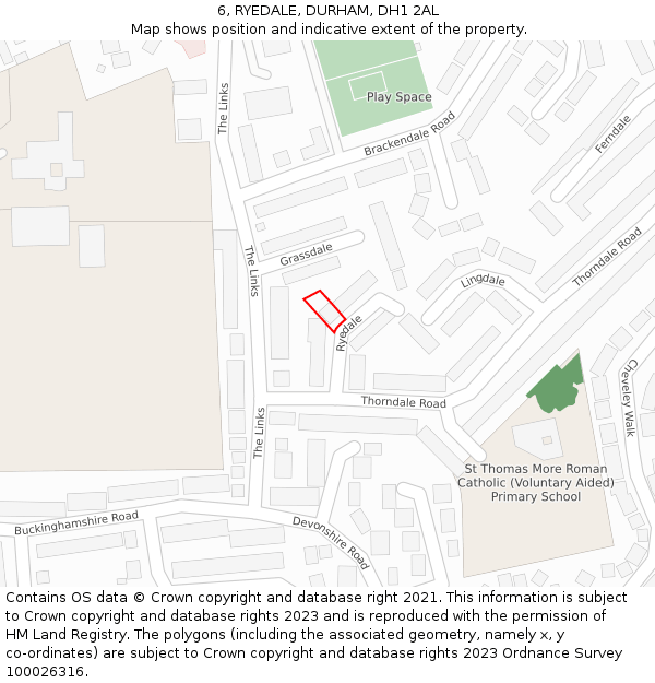 6, RYEDALE, DURHAM, DH1 2AL: Location map and indicative extent of plot