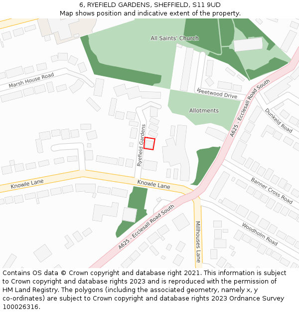 6, RYEFIELD GARDENS, SHEFFIELD, S11 9UD: Location map and indicative extent of plot