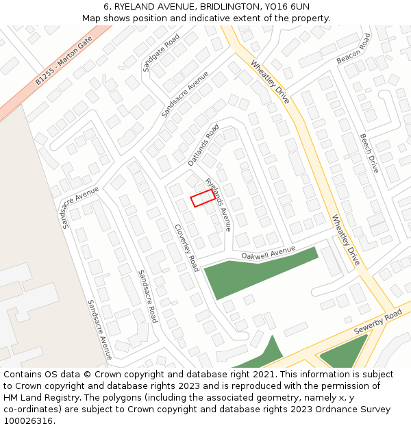 6, RYELAND AVENUE, BRIDLINGTON, YO16 6UN: Location map and indicative extent of plot