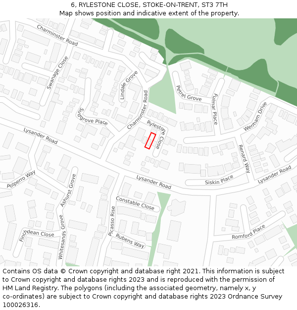 6, RYLESTONE CLOSE, STOKE-ON-TRENT, ST3 7TH: Location map and indicative extent of plot
