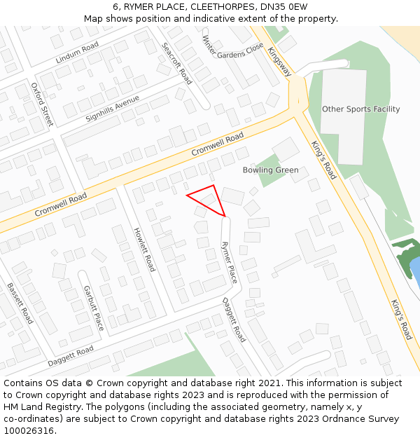 6, RYMER PLACE, CLEETHORPES, DN35 0EW: Location map and indicative extent of plot