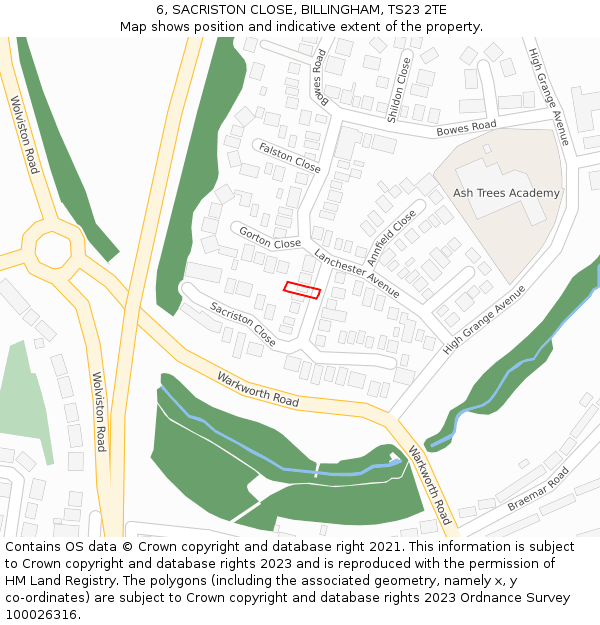 6, SACRISTON CLOSE, BILLINGHAM, TS23 2TE: Location map and indicative extent of plot