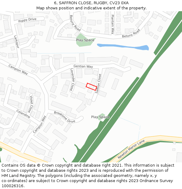 6, SAFFRON CLOSE, RUGBY, CV23 0XA: Location map and indicative extent of plot