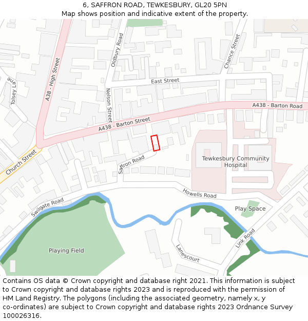 6, SAFFRON ROAD, TEWKESBURY, GL20 5PN: Location map and indicative extent of plot