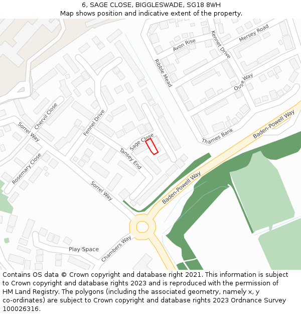 6, SAGE CLOSE, BIGGLESWADE, SG18 8WH: Location map and indicative extent of plot