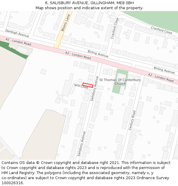 6, SALISBURY AVENUE, GILLINGHAM, ME8 0BH: Location map and indicative extent of plot