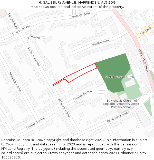 6, SALISBURY AVENUE, HARPENDEN, AL5 2QG: Location map and indicative extent of plot