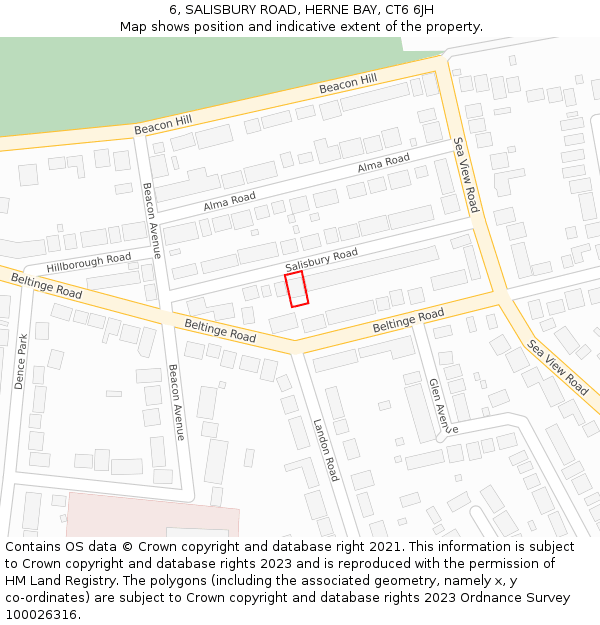 6, SALISBURY ROAD, HERNE BAY, CT6 6JH: Location map and indicative extent of plot