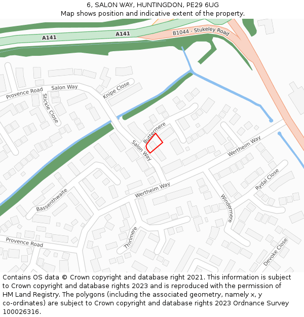 6, SALON WAY, HUNTINGDON, PE29 6UG: Location map and indicative extent of plot