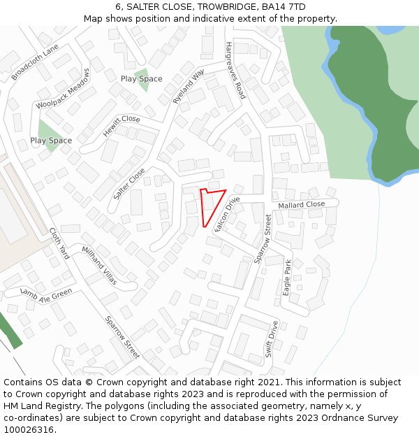 6, SALTER CLOSE, TROWBRIDGE, BA14 7TD: Location map and indicative extent of plot