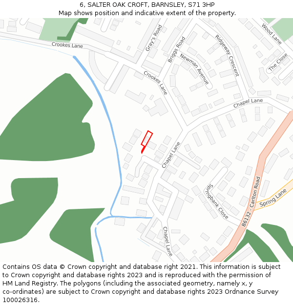 6, SALTER OAK CROFT, BARNSLEY, S71 3HP: Location map and indicative extent of plot