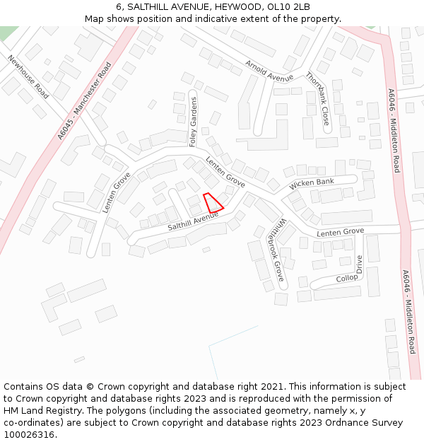 6, SALTHILL AVENUE, HEYWOOD, OL10 2LB: Location map and indicative extent of plot