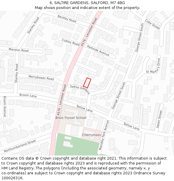 6, SALTIRE GARDENS, SALFORD, M7 4BG: Location map and indicative extent of plot