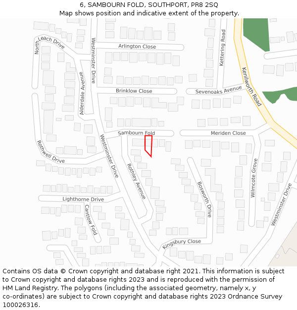 6, SAMBOURN FOLD, SOUTHPORT, PR8 2SQ: Location map and indicative extent of plot