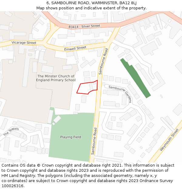 6, SAMBOURNE ROAD, WARMINSTER, BA12 8LJ: Location map and indicative extent of plot