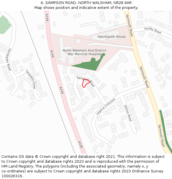 6, SAMPSON ROAD, NORTH WALSHAM, NR28 9AR: Location map and indicative extent of plot