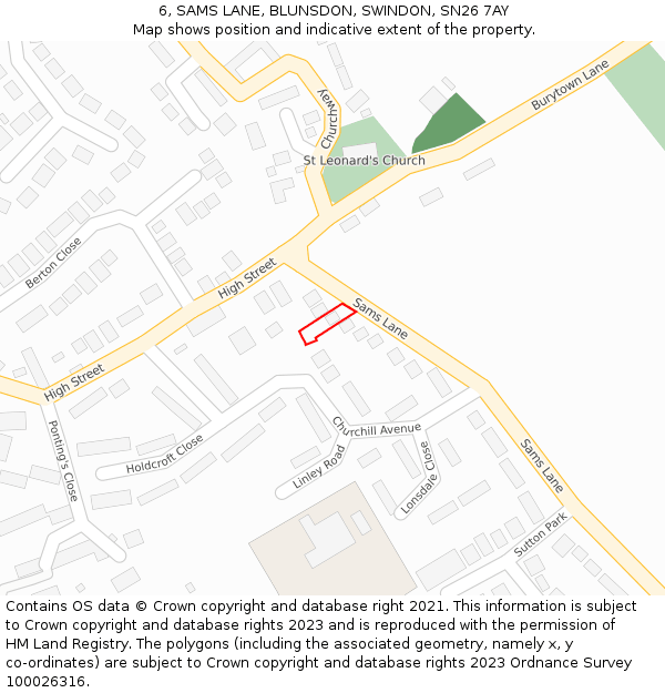 6, SAMS LANE, BLUNSDON, SWINDON, SN26 7AY: Location map and indicative extent of plot