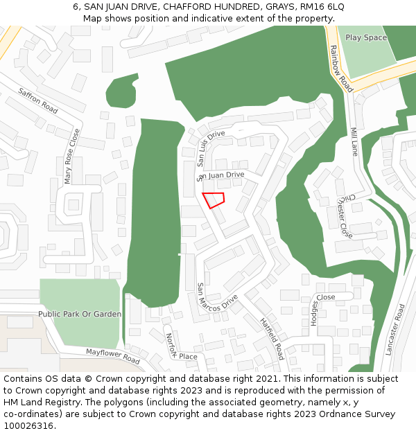 6, SAN JUAN DRIVE, CHAFFORD HUNDRED, GRAYS, RM16 6LQ: Location map and indicative extent of plot