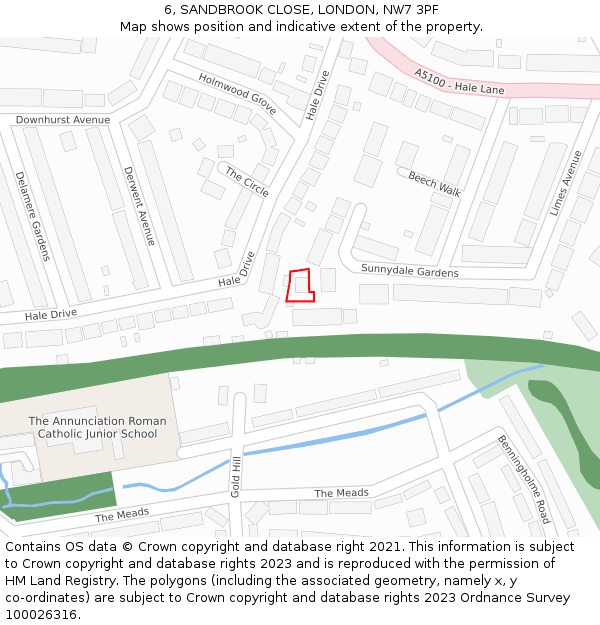 6, SANDBROOK CLOSE, LONDON, NW7 3PF: Location map and indicative extent of plot