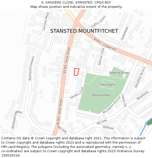 6, SANDERS CLOSE, STANSTED, CM24 8GY: Location map and indicative extent of plot