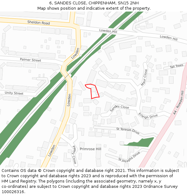 6, SANDES CLOSE, CHIPPENHAM, SN15 2NH: Location map and indicative extent of plot