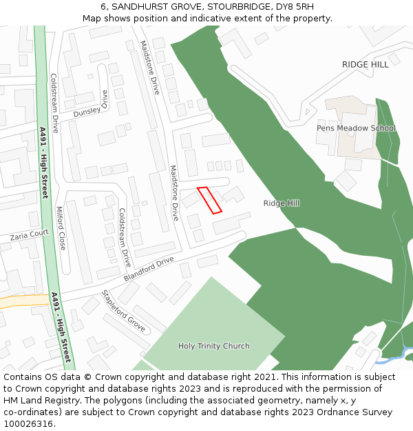 6, SANDHURST GROVE, STOURBRIDGE, DY8 5RH: Location map and indicative extent of plot