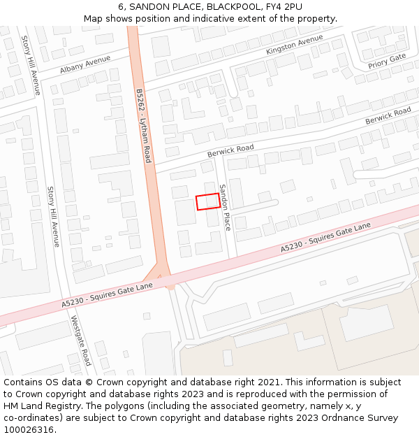 6, SANDON PLACE, BLACKPOOL, FY4 2PU: Location map and indicative extent of plot