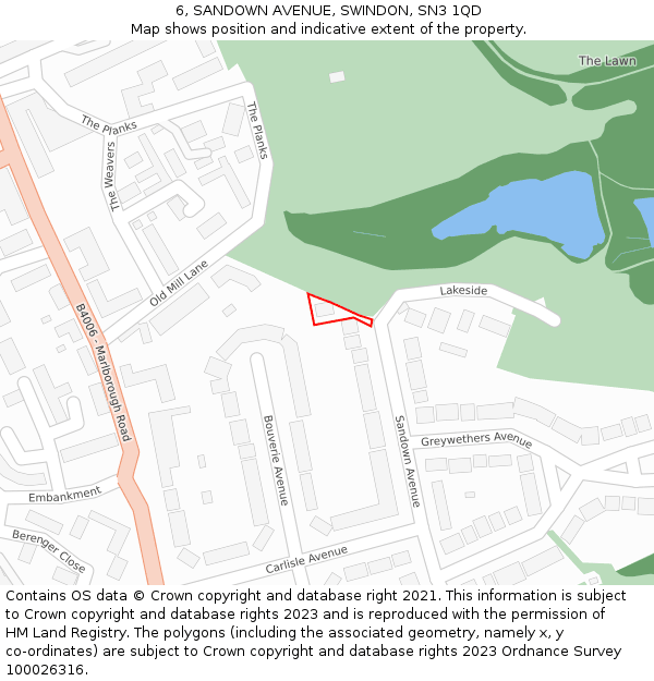 6, SANDOWN AVENUE, SWINDON, SN3 1QD: Location map and indicative extent of plot
