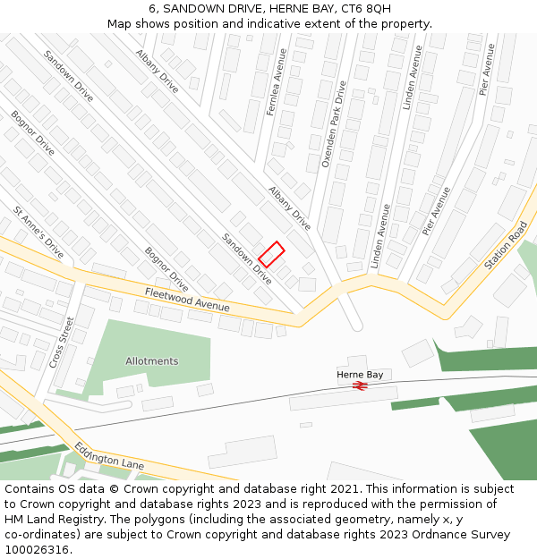 6, SANDOWN DRIVE, HERNE BAY, CT6 8QH: Location map and indicative extent of plot