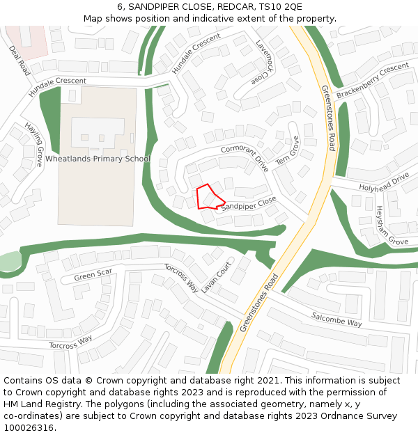 6, SANDPIPER CLOSE, REDCAR, TS10 2QE: Location map and indicative extent of plot