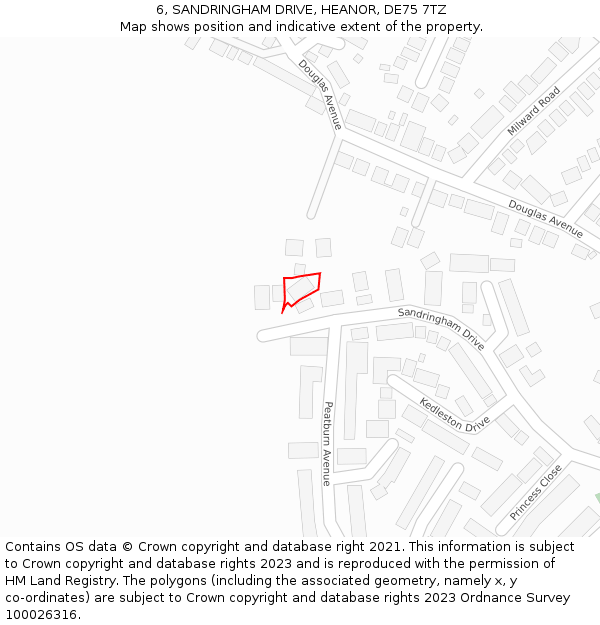 6, SANDRINGHAM DRIVE, HEANOR, DE75 7TZ: Location map and indicative extent of plot