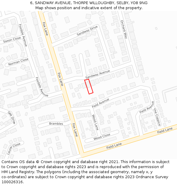 6, SANDWAY AVENUE, THORPE WILLOUGHBY, SELBY, YO8 9NG: Location map and indicative extent of plot