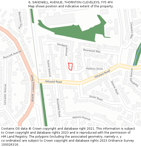 6, SANDWELL AVENUE, THORNTON-CLEVELEYS, FY5 4FX: Location map and indicative extent of plot